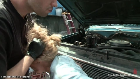 Insane mechanic anal fucks bound blonde