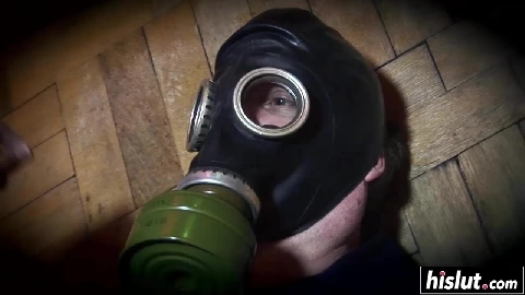 Busty blonde with a gas mask getting fucked