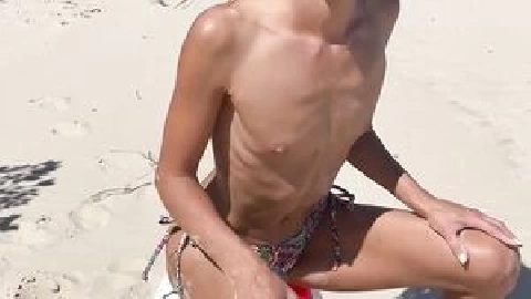 Blonde babe sucks dick on the beach - Throat GOAT